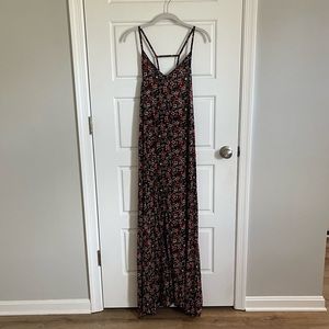 Tiare Hawaii Black and Red Floral Maxi Dress Boho